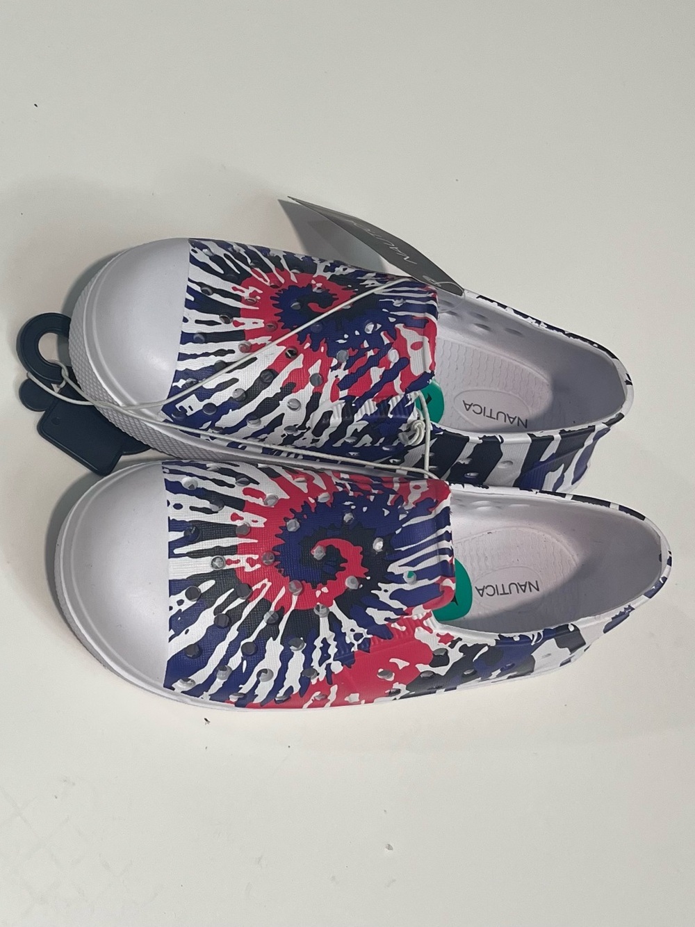 Nautica Kids Tie-Dye Slip-On Sneakers in Red, Blue & White